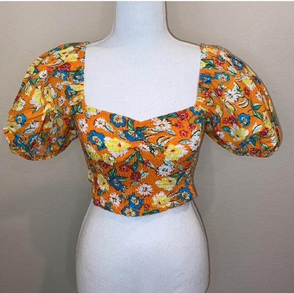 Zara women's cropped orange top w/ balloon sleeve orange large - Picture 3 of 3